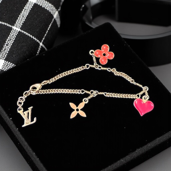 Louis Vuitton Gold Bracelet with Red and Pink Charms - Picture 1 of 8